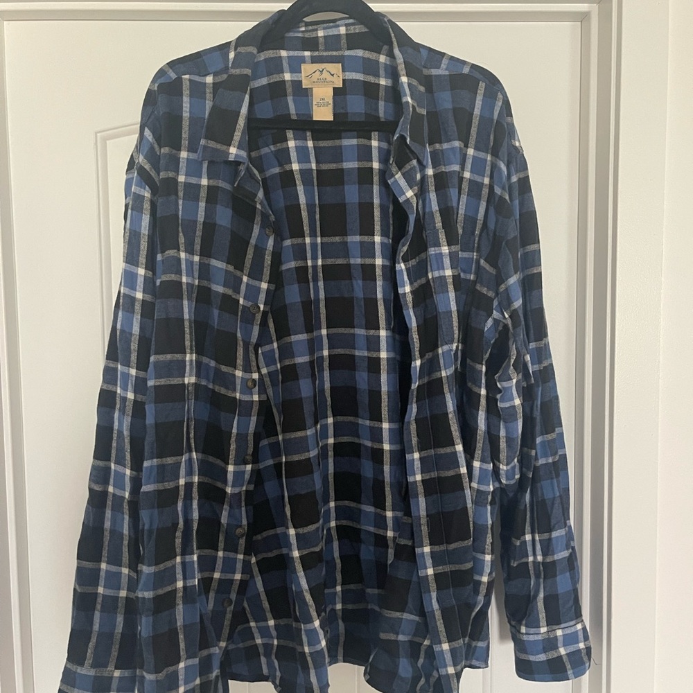 Blue and Black Plaid Button-Up Shirt